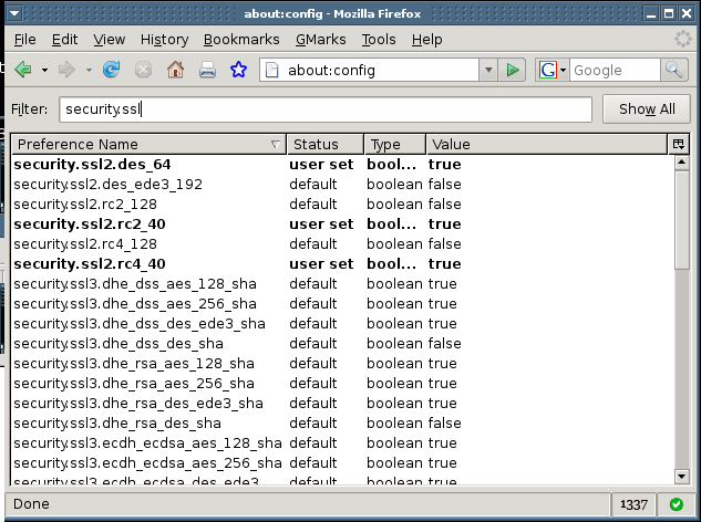 about:config SSL settings within Firefox